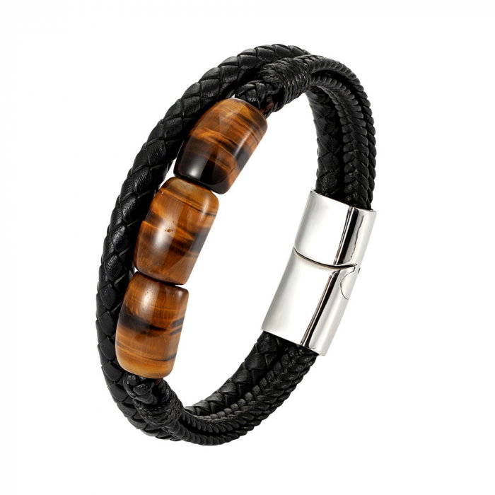 Bratara piele naturala cu Ochi de Tigru si inchizatoare din inox [1]