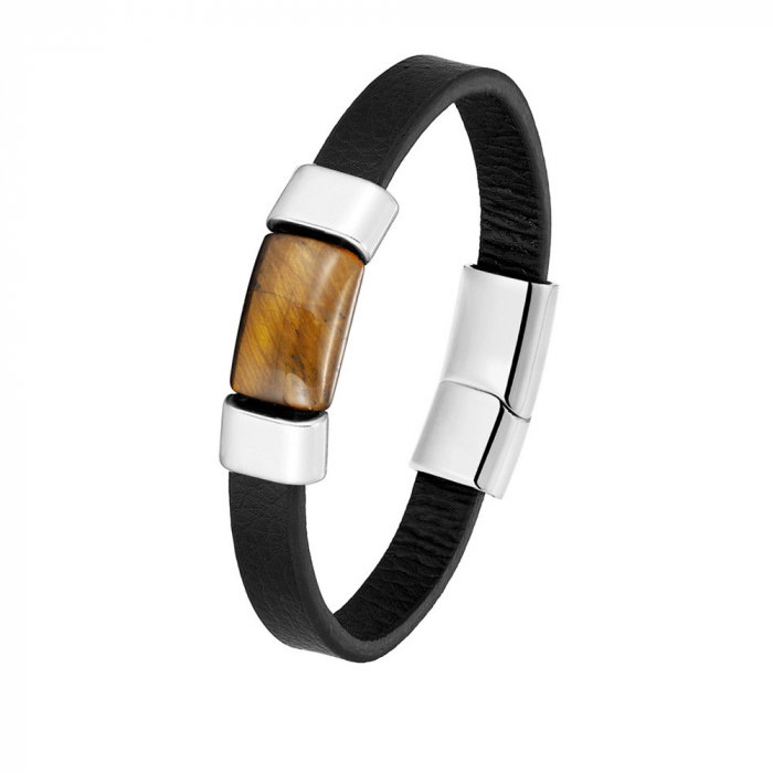 Bratara piele naturala cu Ochi de Tigru si inchizatoare din inox [1]