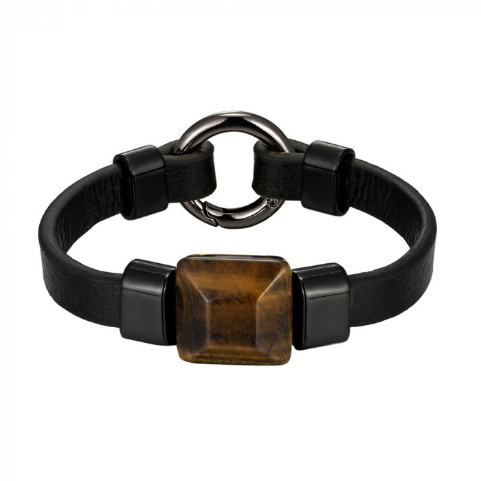 Bratara piele naturala cu Ochi de Tigru si inchizatoare din inox negru [1]