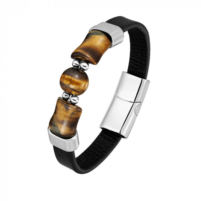 Bratara piele naturala cu Ochi de Tigru si inchizatoare din inox [1]