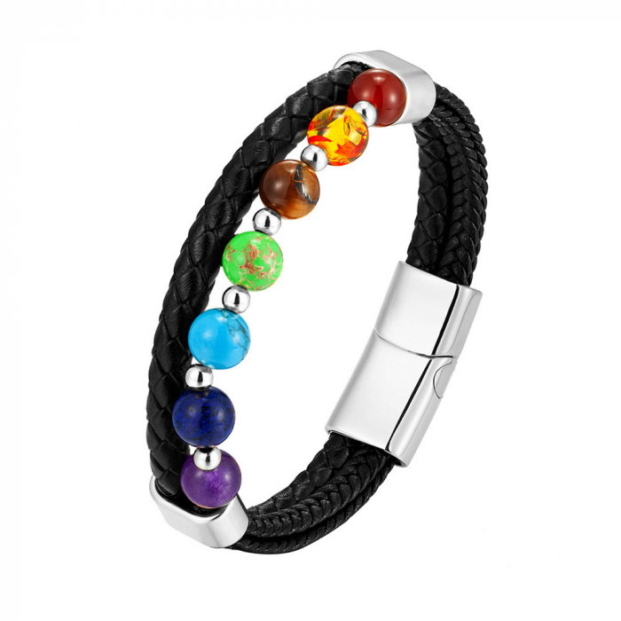 Bratara piele naturala cu pietre naturale si inchizatoare din inox [1]