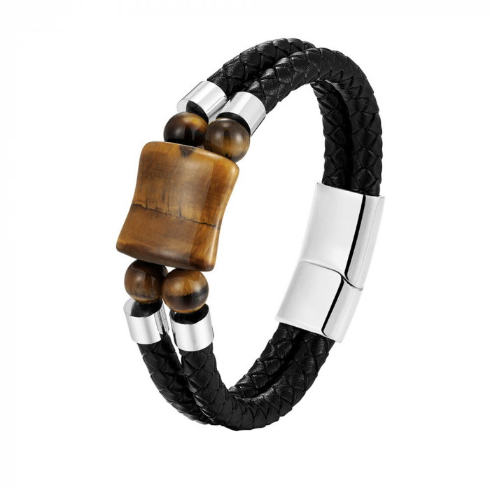 Bratara piele naturala cu Ochi de Tigru si inchizatoare din inox [1]