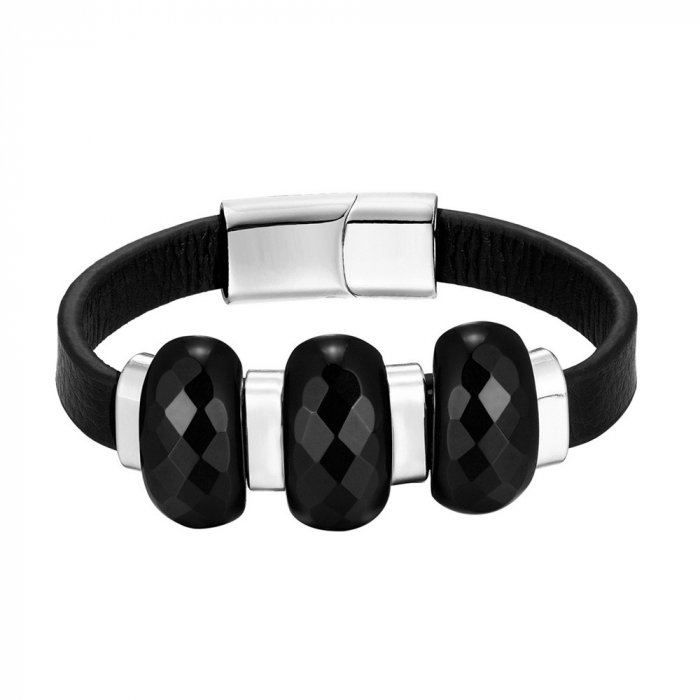 Bratara piele naturala cu Onix si inchizatoare din inox [1]