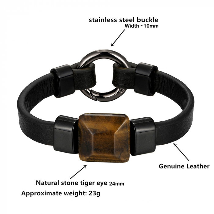 Bratara piele naturala cu Ochi de Tigru si inchizatoare din inox negru [2]