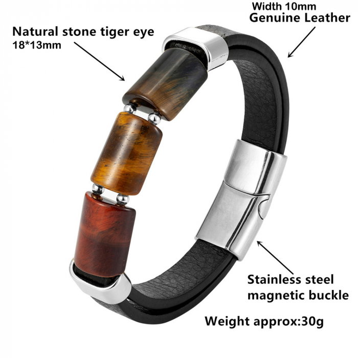 Bratara piele naturala cu Ochi de Tigru si inchizatoare din inox [3]