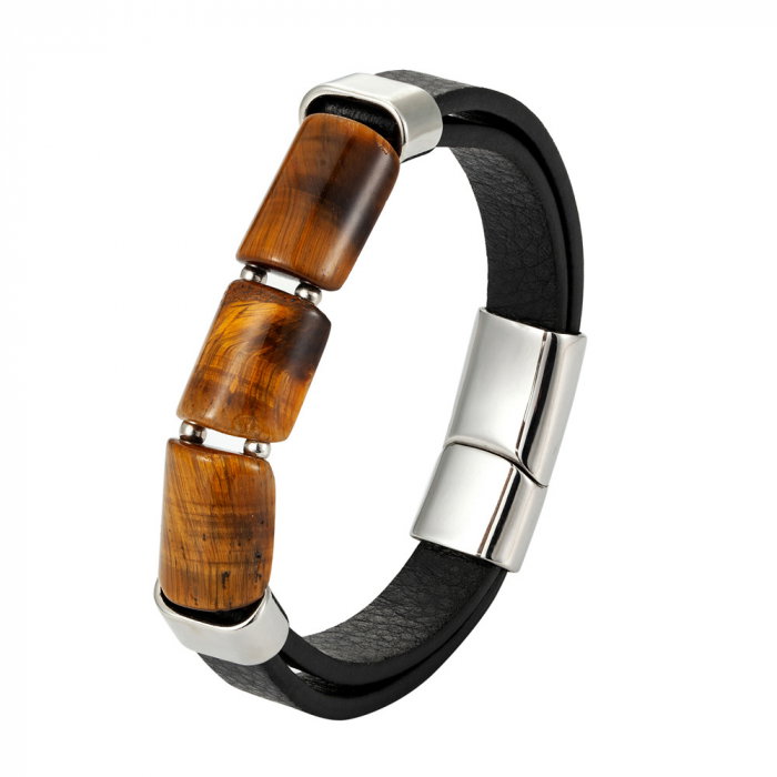 Bratara piele naturala cu Ochi de Tigru si inchizatoare din inox [1]