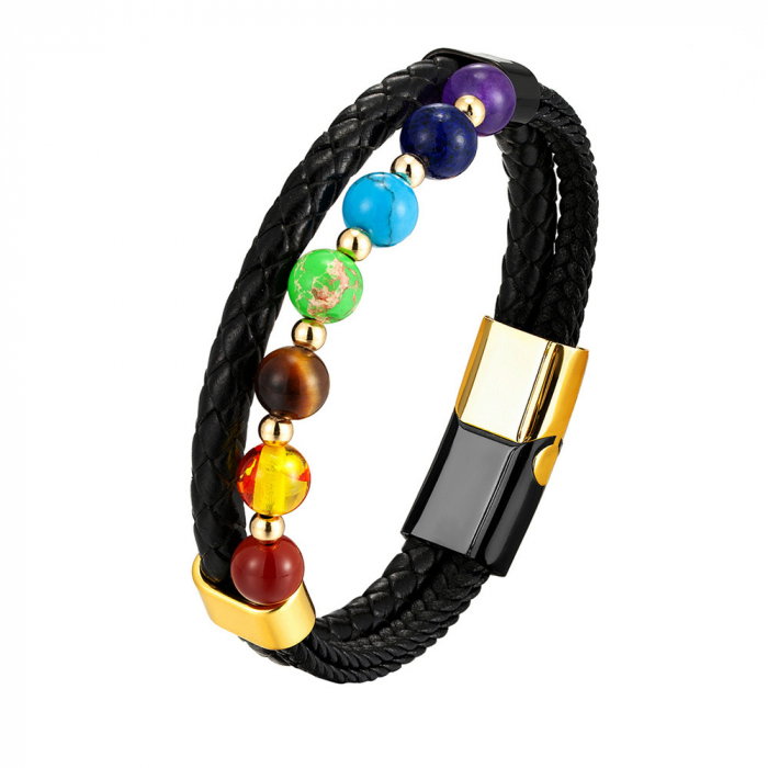 Bratara piele naturala cu pietre naturale si inchizatoare din inox in 2 culori [1]