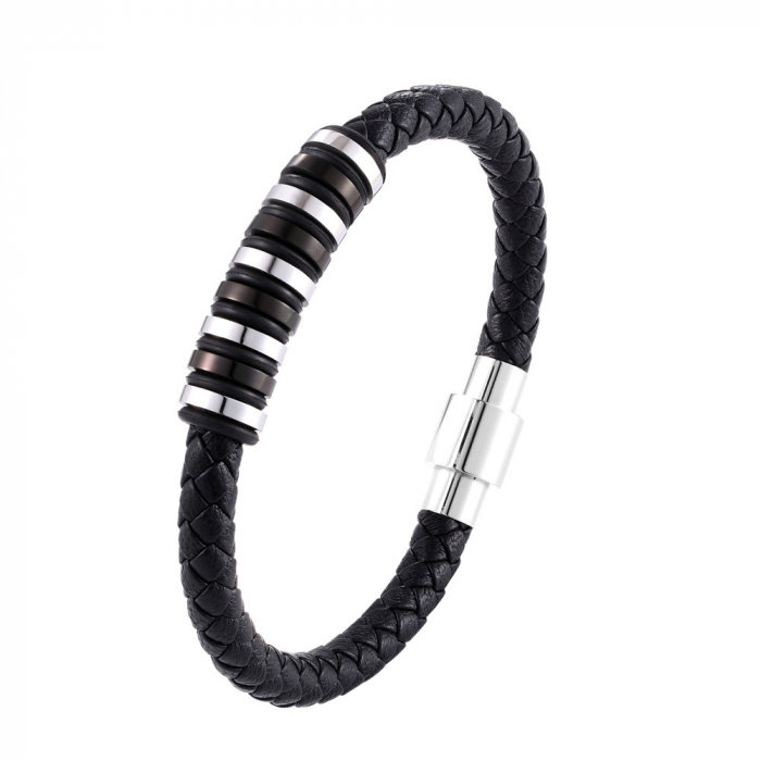 Bratara piele naturala impletita cu inchizatoare si elemente din inox [1]