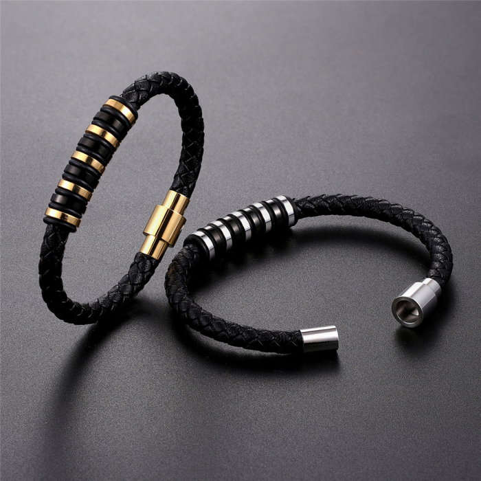 Bratara piele naturala impletita cu inchizatoare si elemente din inox [4]