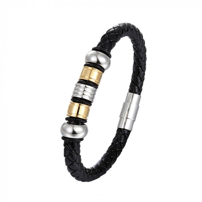 Bratara piele naturala impletita cu inchizatoare si elemente din inox [1]