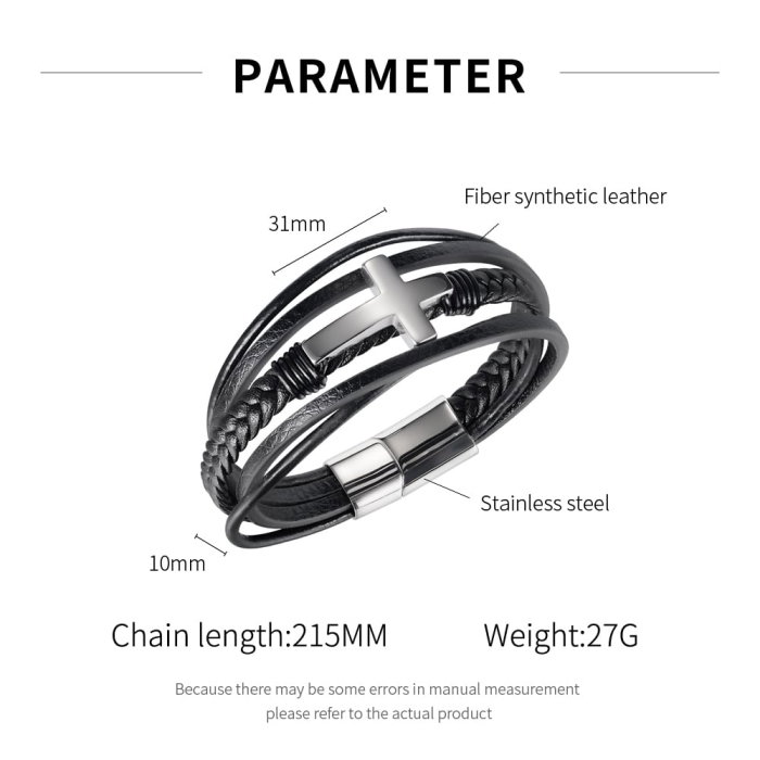 Bratara piele naturala impletita si cruce din inox [9]