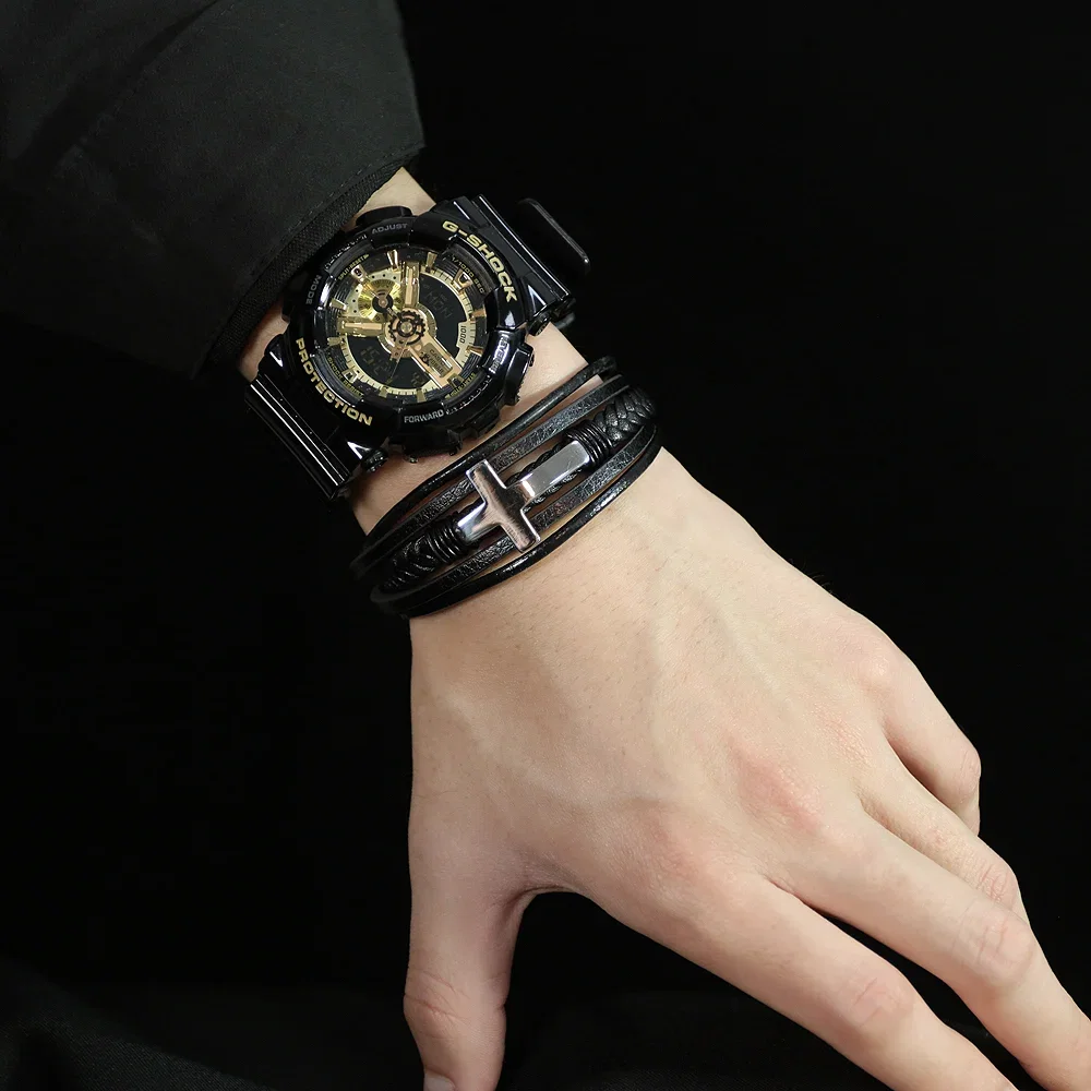 Bratara piele naturala impletita si cruce din inox [11]