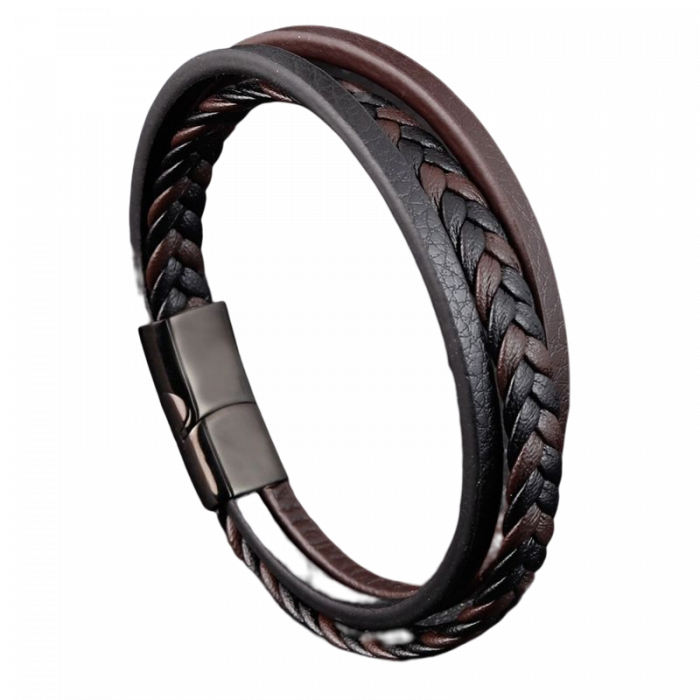 Bratara piele naturala impletita si inchizatoare din inox [1]