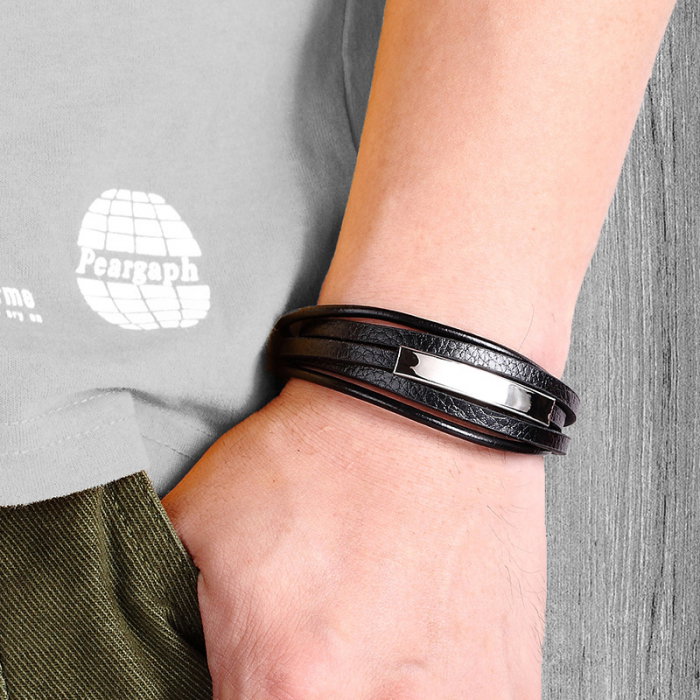 Bratara piele naturala Simplicity cu placuta si inchizatoare din inox [4]