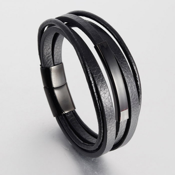 Bratara piele naturala Simplicity cu placuta si inchizatoare din inox [6]