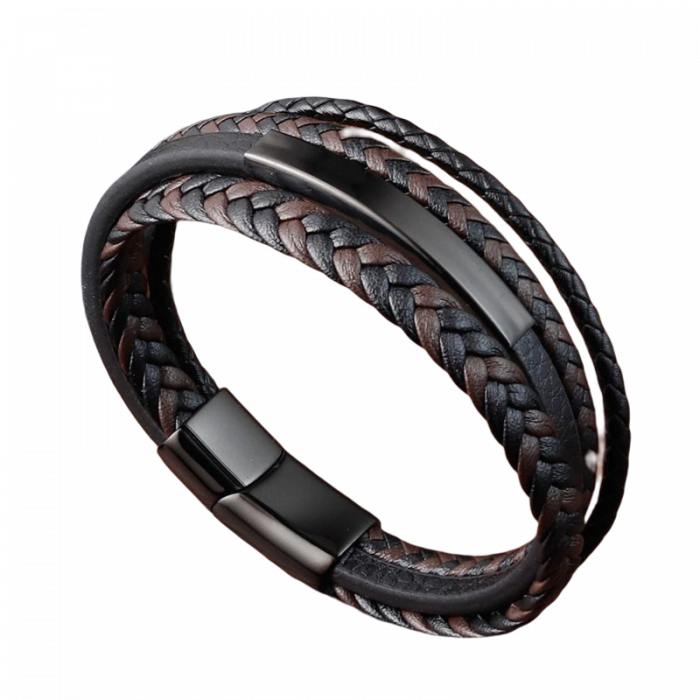 Bratara piele naturala impletita si placuta si inchizatoare din inox [1]