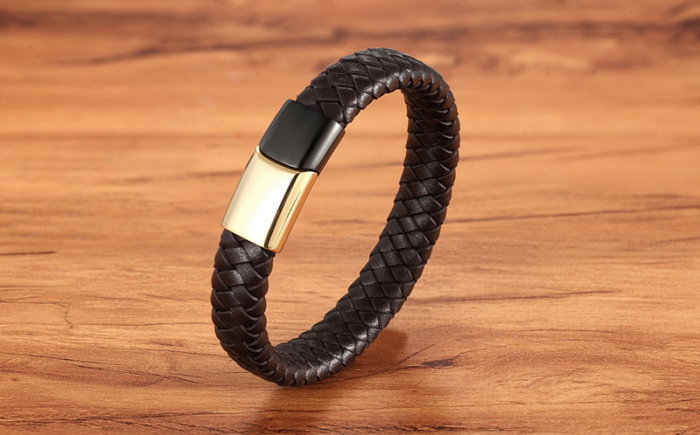 Bratara piele naturala maron si inox Duo Snake [5]