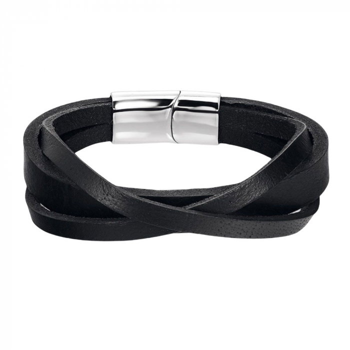 Bratara piele naturala neagra cu inchizatoare din inox [1]
