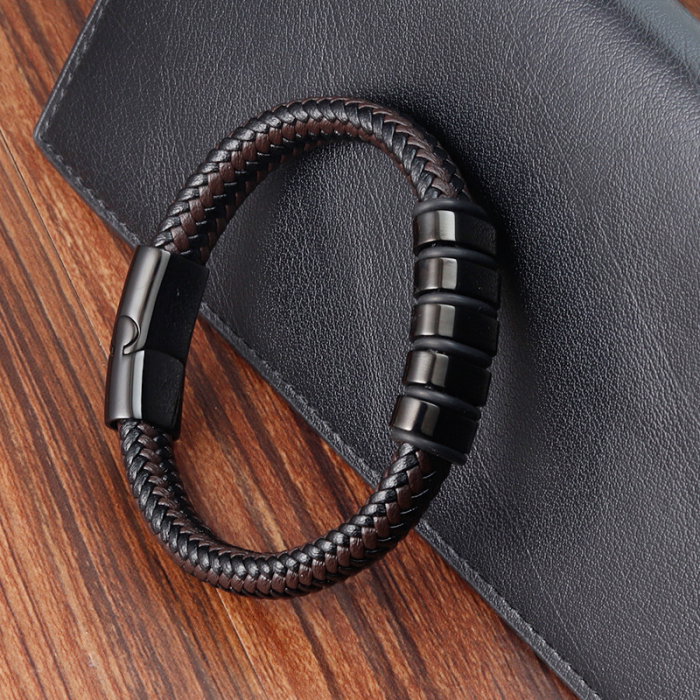 Bratara piele naturala impletita si elemente din inox [5]