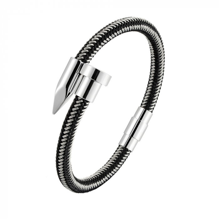 Bratara piele naturala si inox argintiu [3]