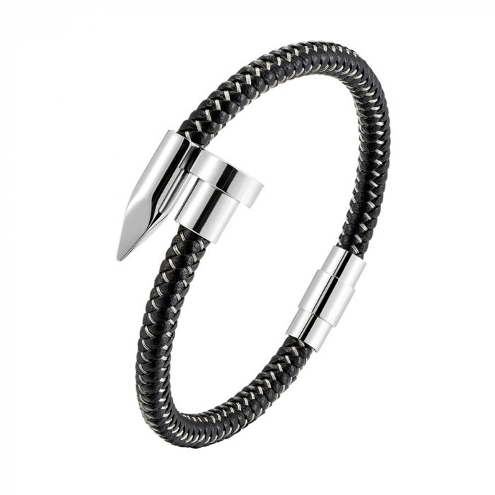 Bratara piele naturala si inox argintiu [1]