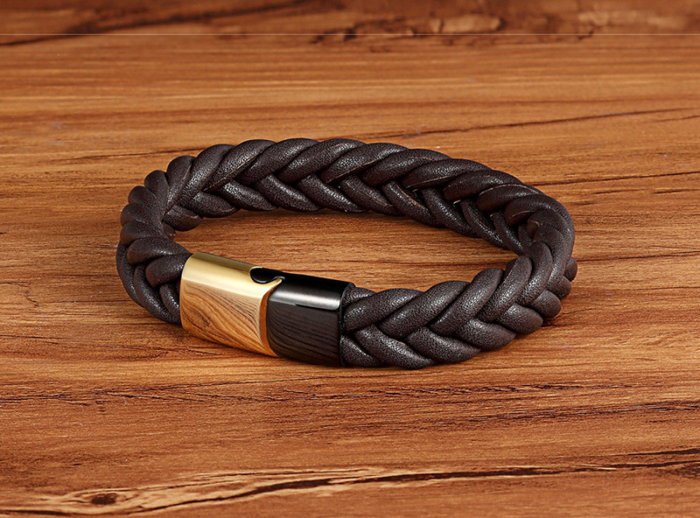 Bratara piele naturala maron si inox Duo [3]