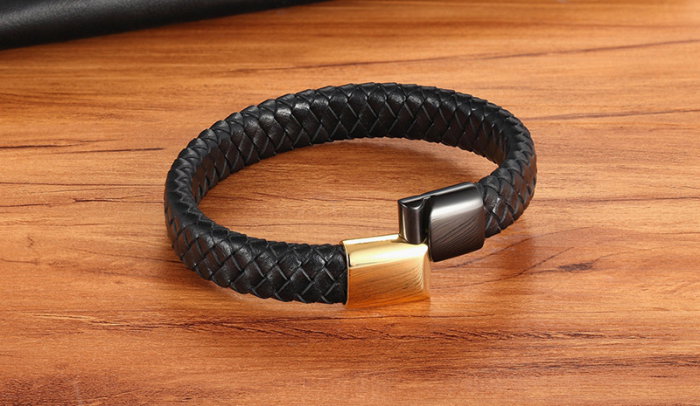 Bratara piele naturala neagra si inox Duo Snake [3]