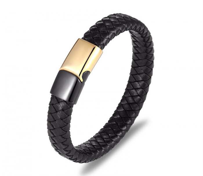 Bratara piele naturala neagra si inox Duo Snake [4]