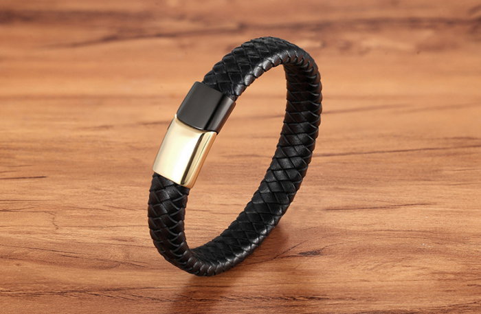 Bratara piele naturala neagra si inox Duo Snake [2]