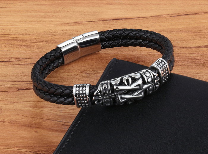 Bratara piele naturala si inox Steaua lui David [6]