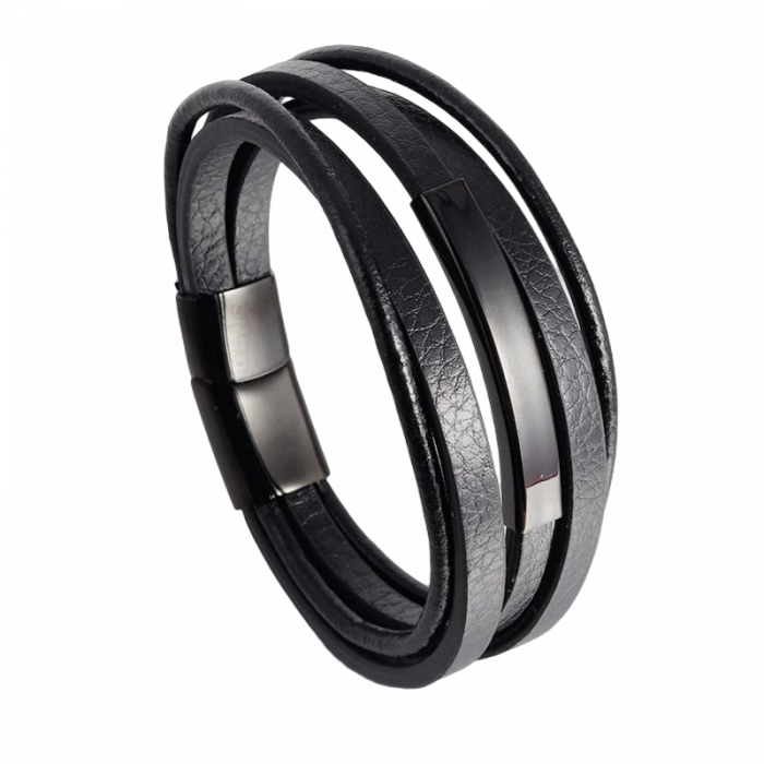 Bratara piele naturala Simplicity cu placuta si inchizatoare din inox [1]