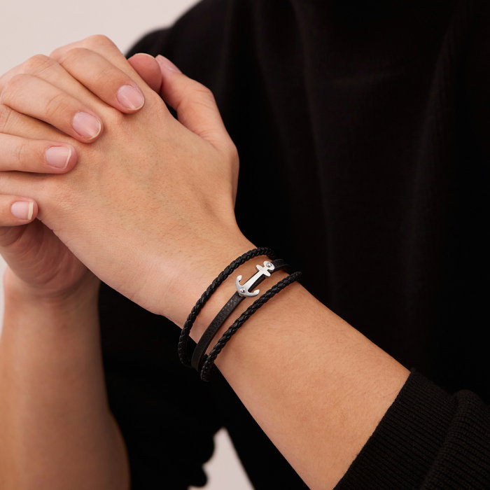 Bratara piele neagra cu ancora din inox – Simbol al stabilitatii si increderii [2]