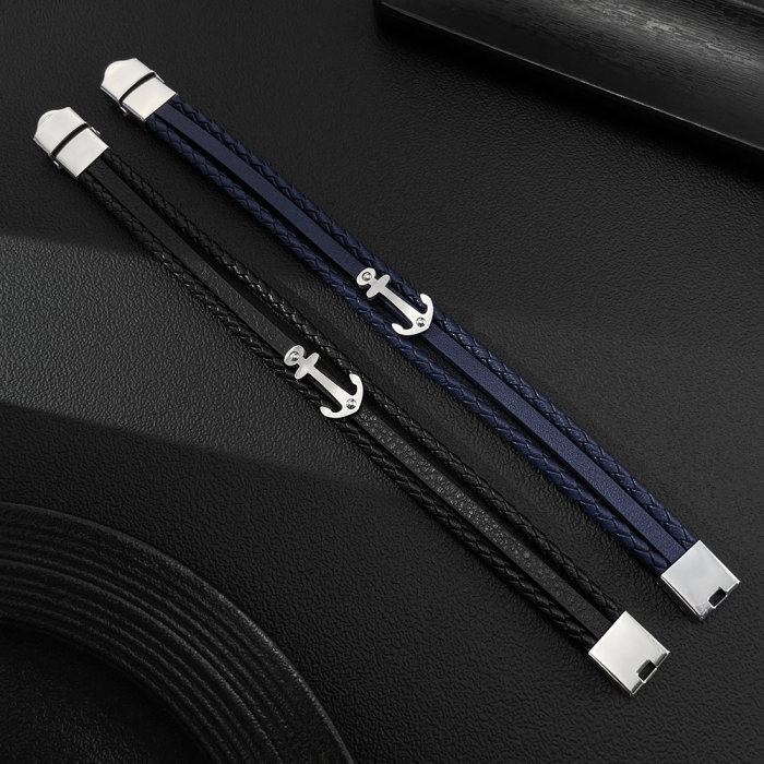 Bratara piele neagra cu ancora din inox – Simbol al stabilitatii si increderii [9]