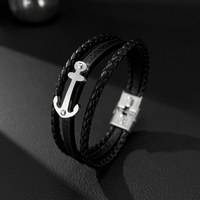 Bratara piele neagra cu ancora din inox – Simbol al stabilitatii si increderii [5]