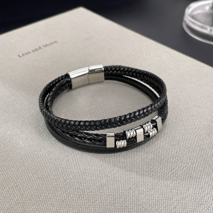 Bratara piele neagra cu detalii metalice din inox – Stil urban masculin [6]