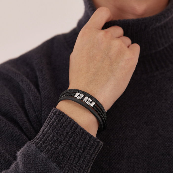 Bratara piele neagra cu detalii metalice din inox – Stil urban masculin [8]