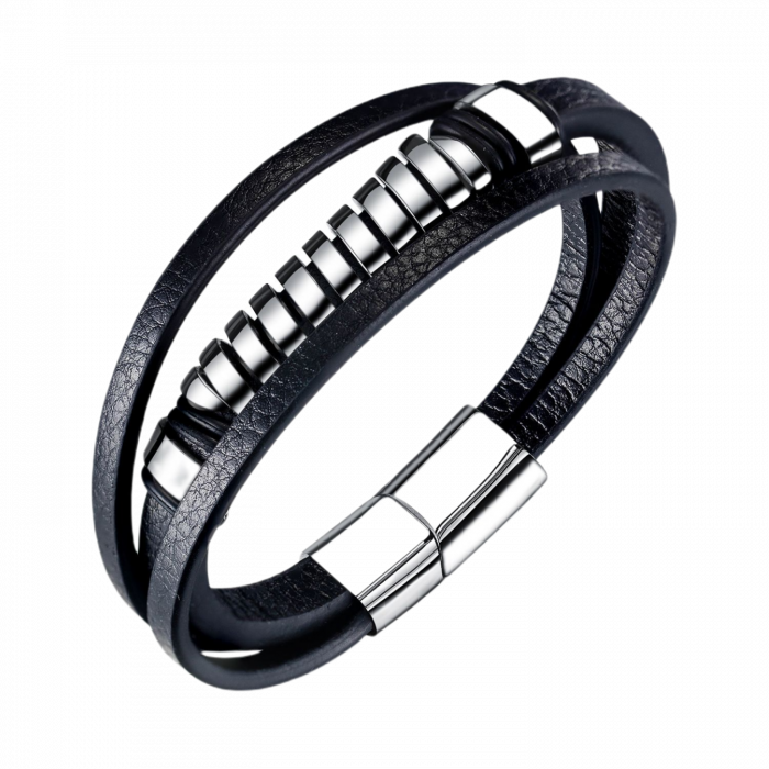 Bratara piele neagra cu spirala si inchizatoare din inox [1]