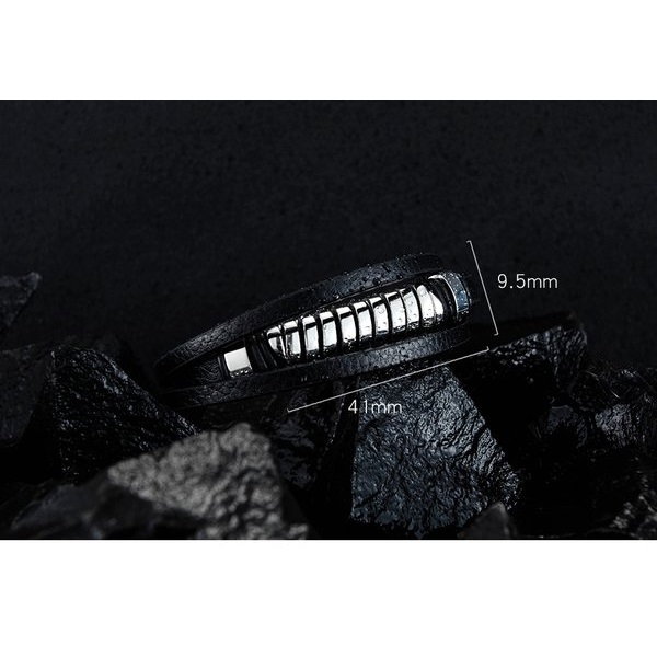 Bratara piele neagra cu spirala si inchizatoare din inox [6]