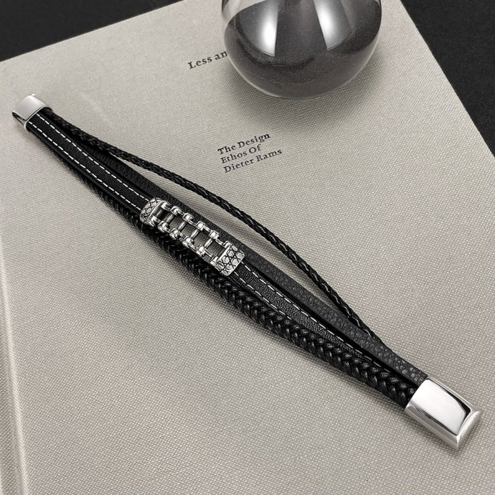 Bratara piele neagra cu lant moto din inox – Simbol al libertatii si energiei masculine [6]