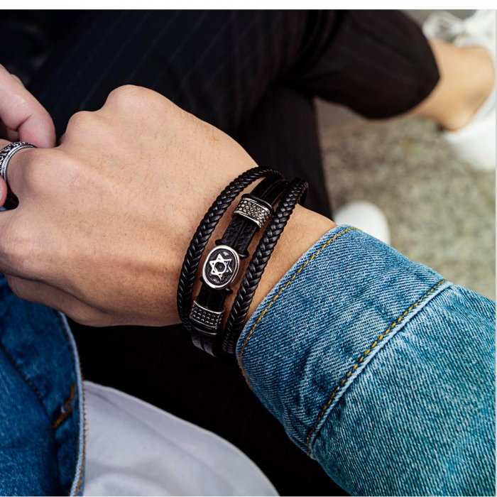 Bratara piele naturala cu placuta Steaua lui David [2]