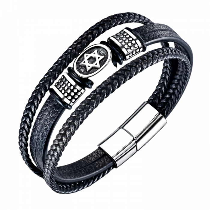 Bratara piele naturala cu placuta Steaua lui David [1]