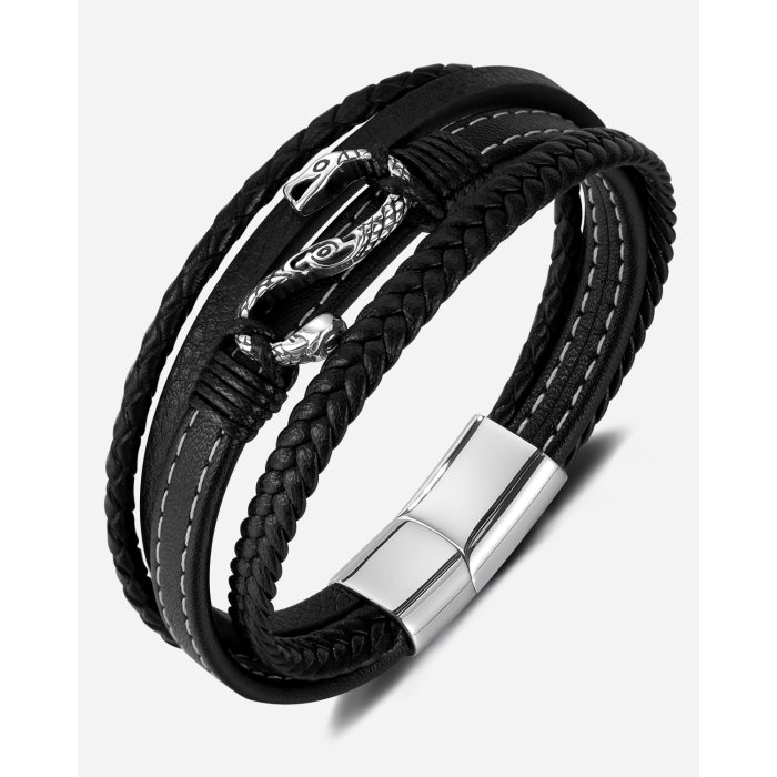 Bratara piele neagra cu sarpe din inox – Simbol al puterii si renasterii [15]