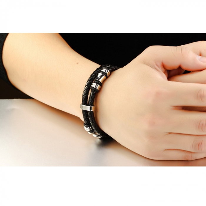 Bratara piele naturala cu elemente si inchizatoare din inox [5]