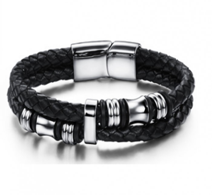 Bratara piele naturala cu elemente si inchizatoare din inox [9]