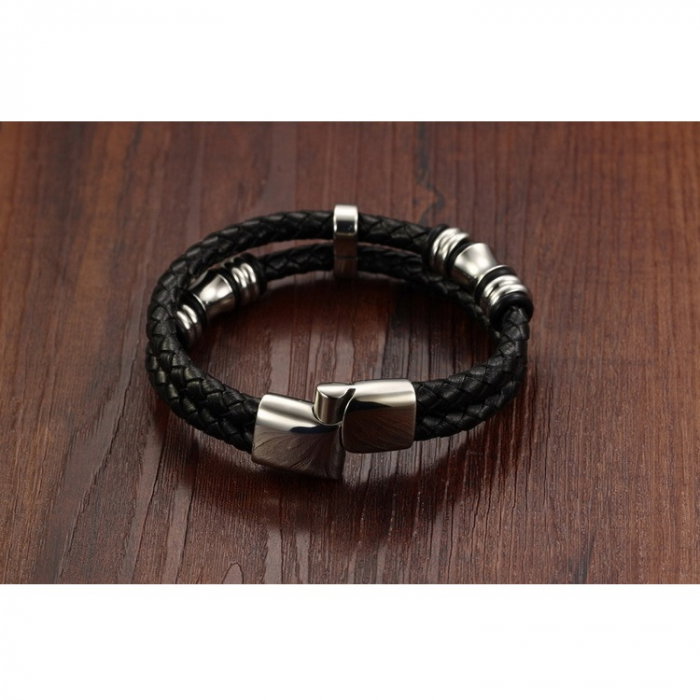 Bratara piele naturala cu elemente si inchizatoare din inox [6]