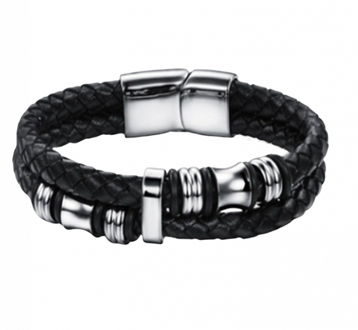 Bratara piele naturala cu elemente si inchizatoare din inox [2]