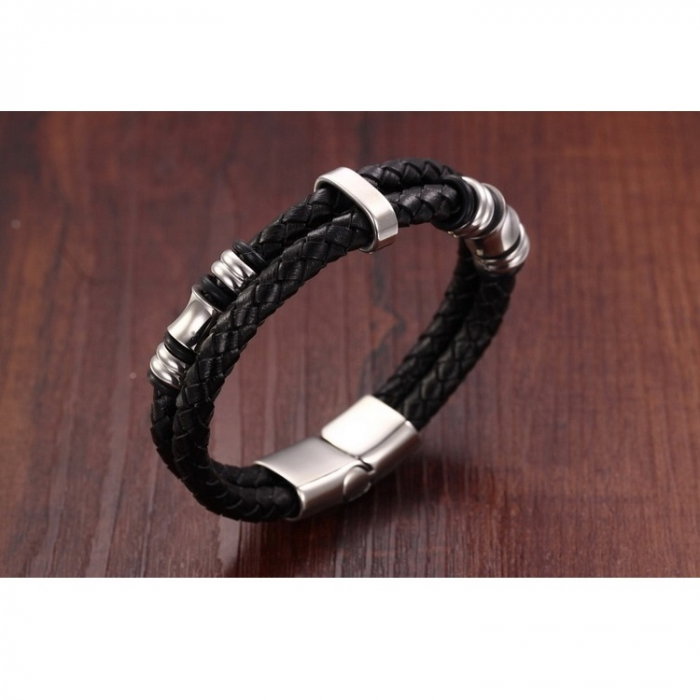 Bratara piele naturala cu elemente si inchizatoare din inox [3]