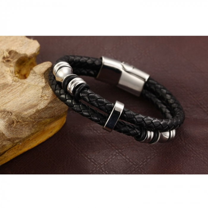 Bratara piele naturala cu elemente si inchizatoare din inox [7]