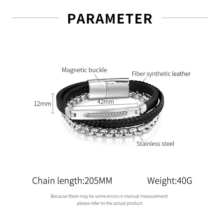 Bratara piele neagra si inox negru cu lant decorativ – Putere si rafinament masculin [7]