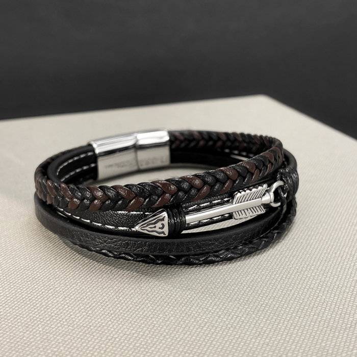Bratara piele neagra si maro cu sageata din inox – Simbol al directiei si determinarii [14]